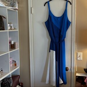Lane Bryant Blue and White Colorblock Midi Wrap Dress